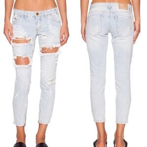 One Teaspoon Free Birds Trashed Rigid Jeans Women’s Size 27 Distressed 7/8 Zip